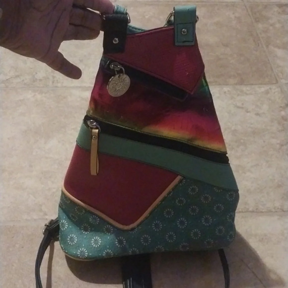 Cirque du Soleil Leather/Cloth Triangular Sling Bag Converts to Backpack - Picture 2 of 8